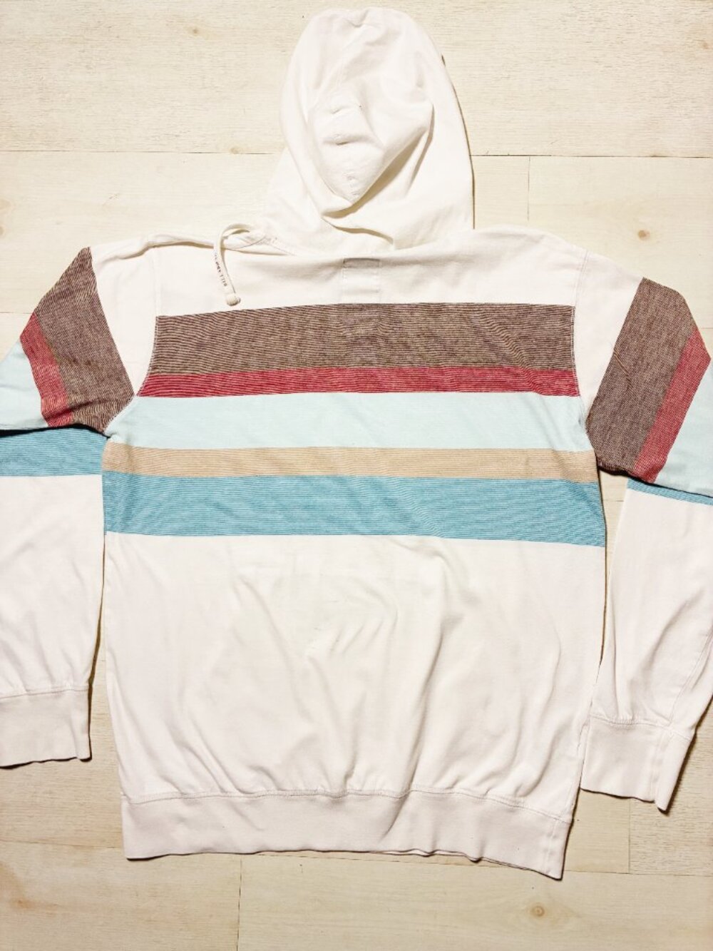Billabong "Blinded" Striped Pullover Hoodie Men's White Blue Retro Size XL - Picture 3 of 5